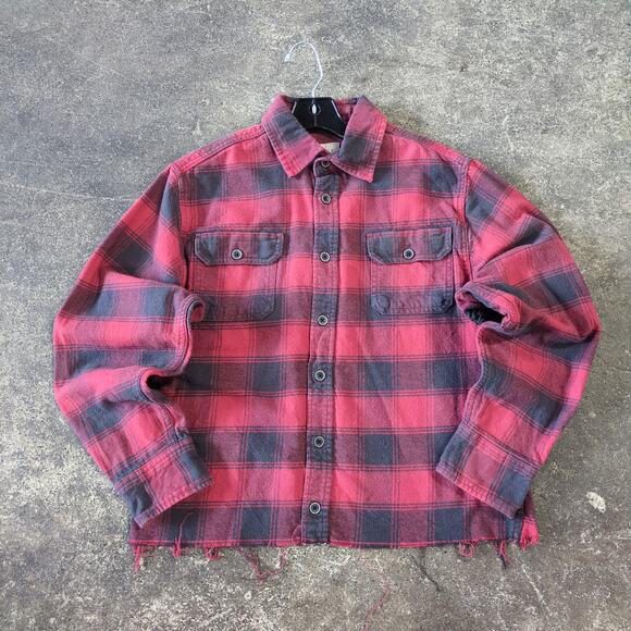 JACHS Crop Flannel Shirt Mens M Red Plaid Button Down Grunge Retro Y2K - Picture 1 of 7